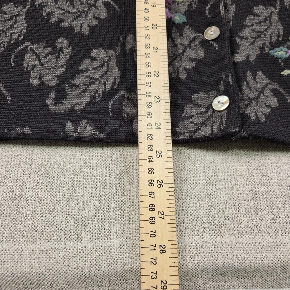 Talbots Black Floral Embroidered Cardigan Women's‎ L Button Up Cottagecore Bloom